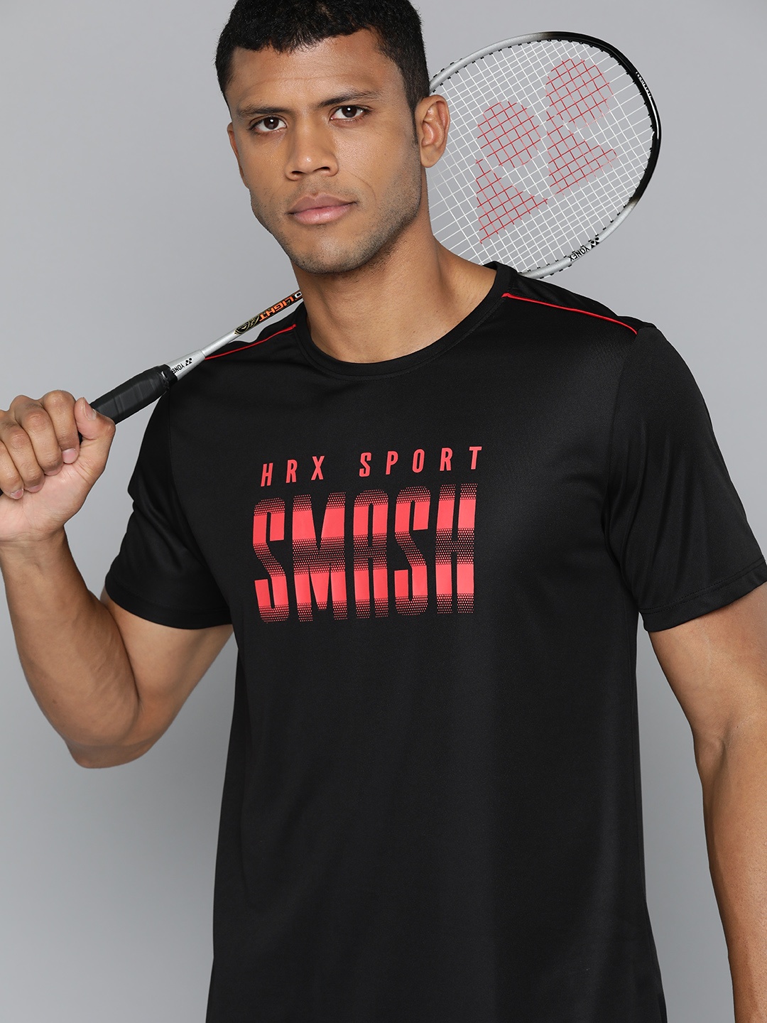 

HRX by Hrithik Roshan Men Printed Rapid-Dry Badminton T-shirt, Black