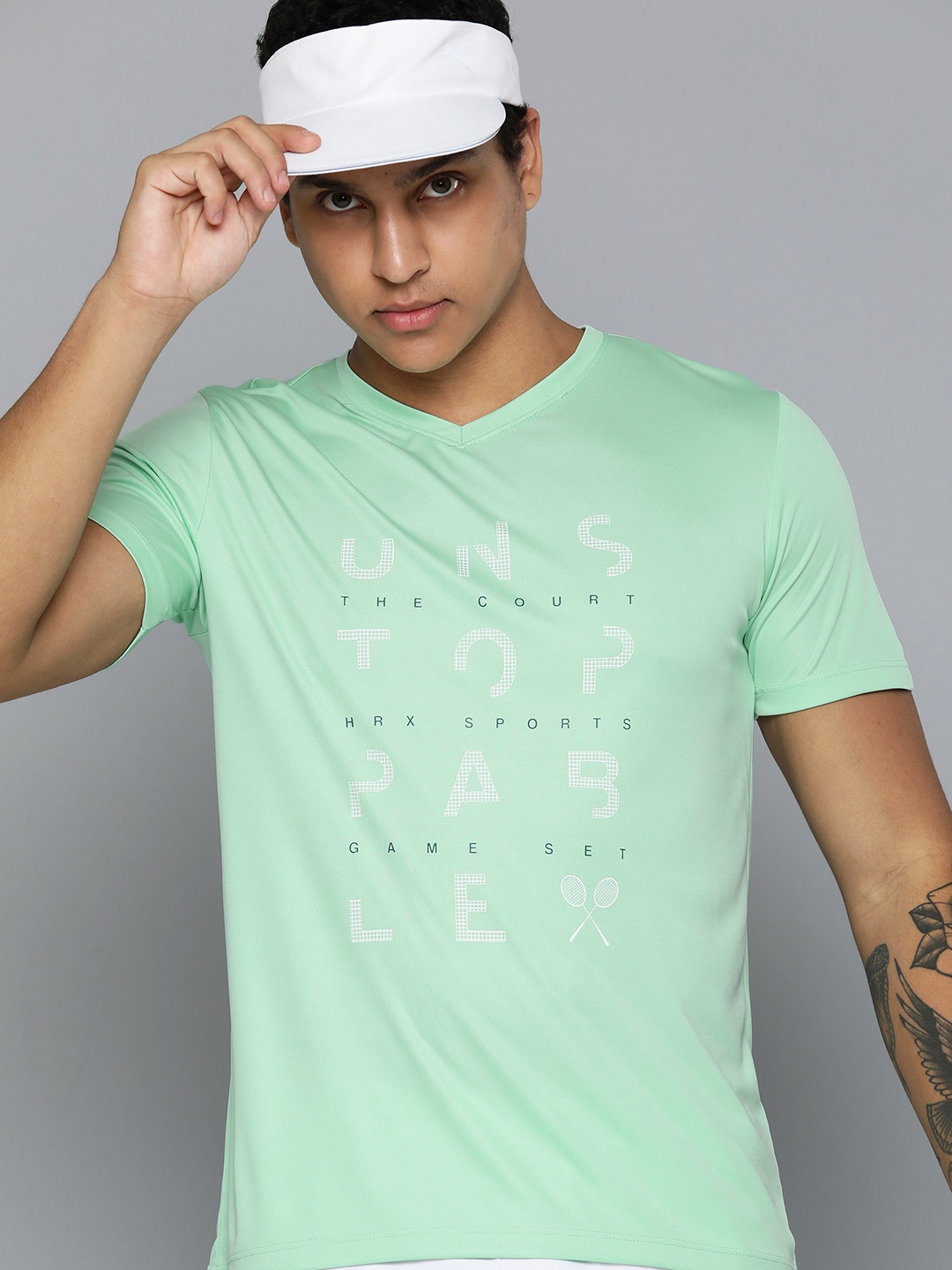 

HRX by Hrithik Roshan Rapid-Dry Printed Racket Sport T-shirt, Green