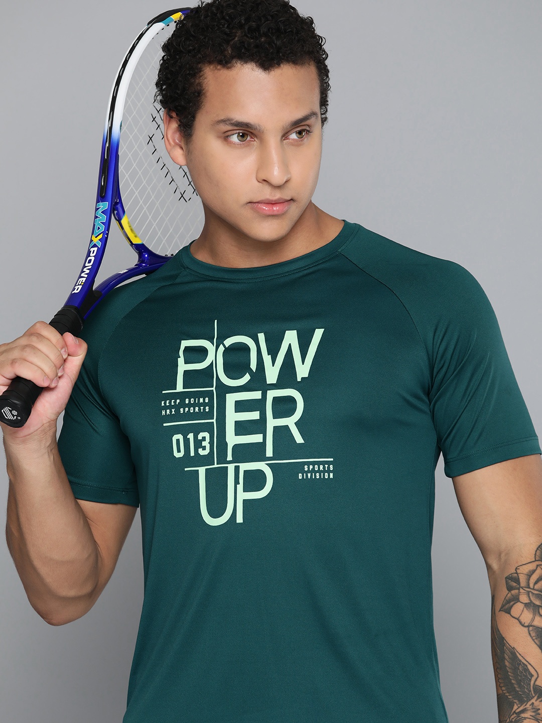 

HRX by Hrithik Roshan Typography Printed Racket Sport Rapid-Dry T-shirt, Teal