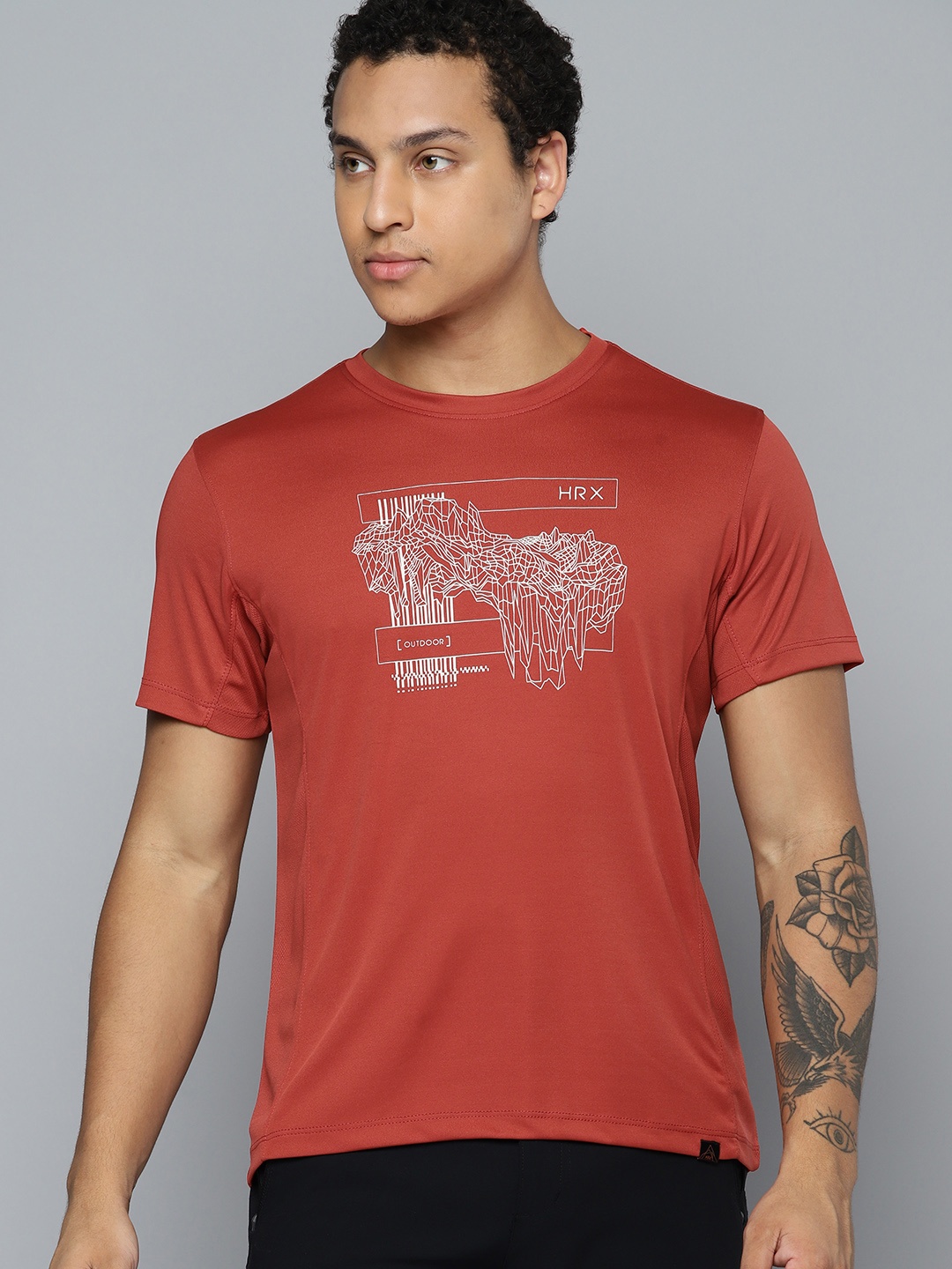 

HRX by Hrithik Roshan Rapid Dry Printed Outdoor T-shirt, Rust