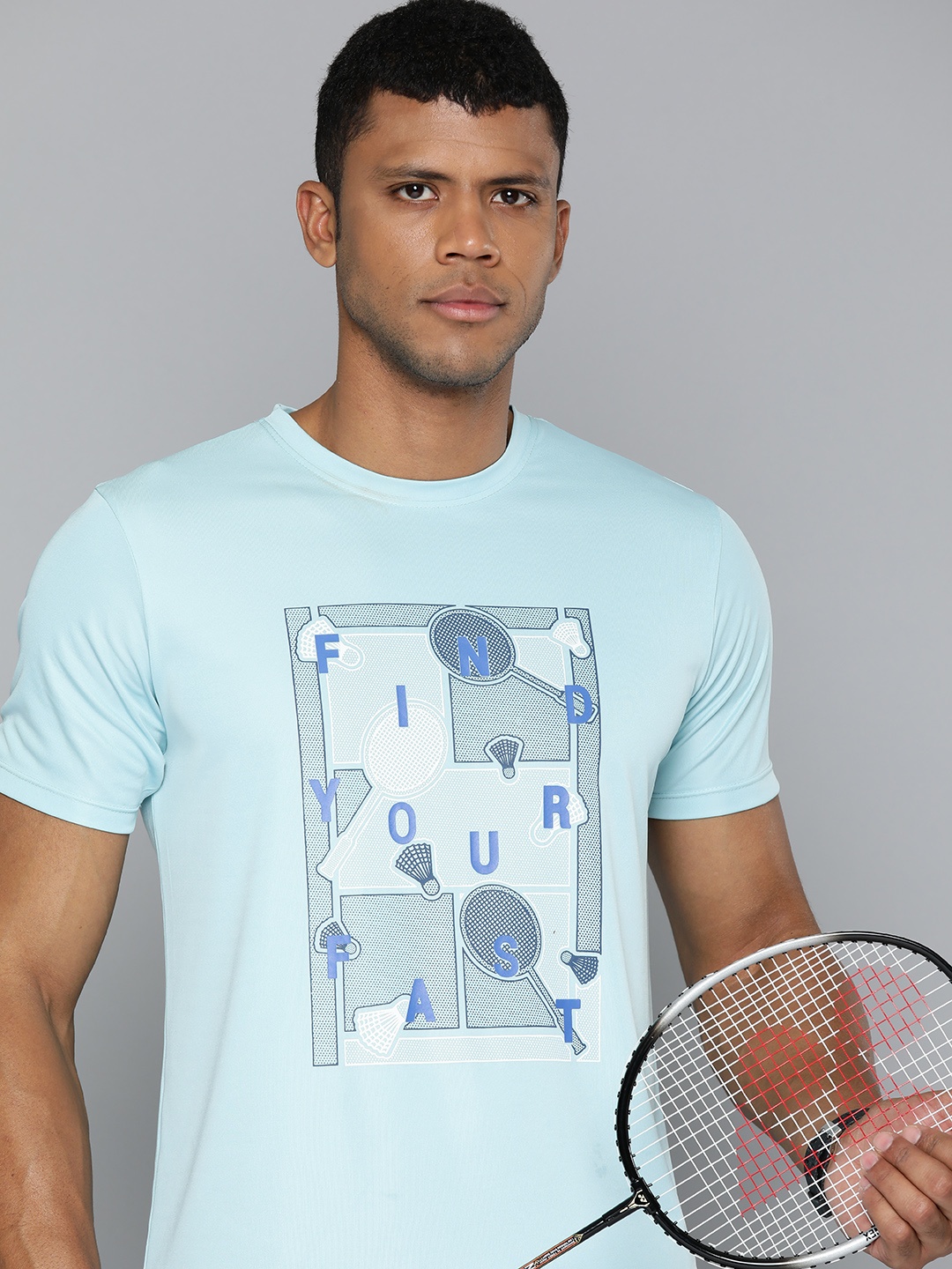 

HRX by Hrithik Roshan Men Printed Rapid-Dry Badminton T-shirt, Blue