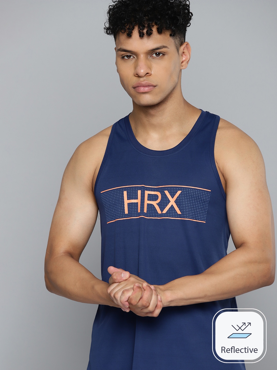 

HRX by Hrithik Roshan Men Brand Logo Printed Training Rapid-Dry T-shirt, Navy blue