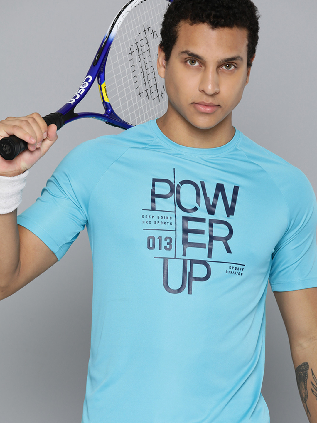 

HRX by Hrithik Roshan Rapid-Dry Printed Racket Sport T-shirt, Blue