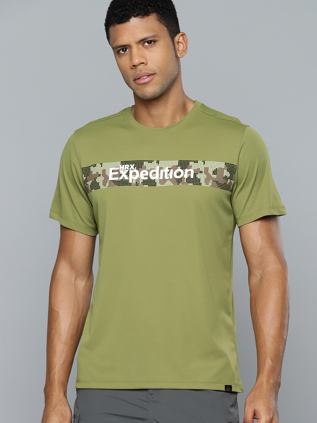 

HRX by Hrithik Roshan Typography Printed Rapid-Dry Outdoor T-shirt, Olive