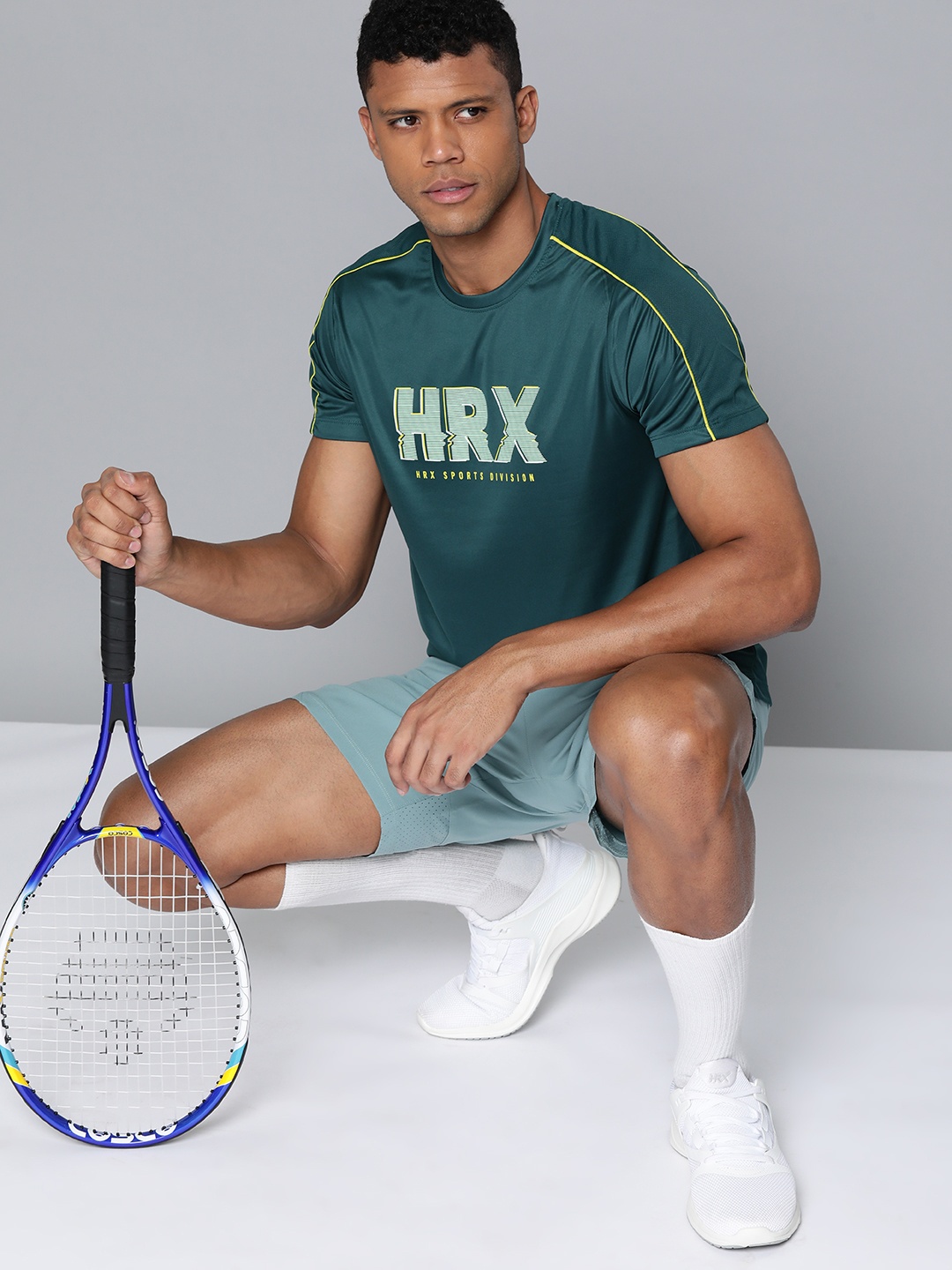 

HRX by Hrithik Roshan Men Brand Logo Printed Rapid-Dry Badminton T-shirt, Teal
