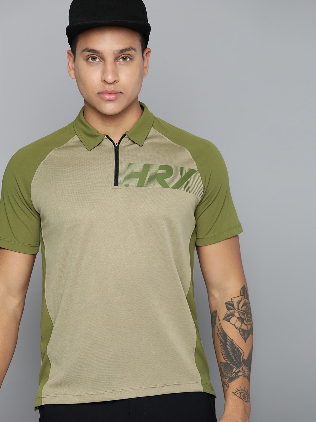 

HRX by Hrithik Roshan Men Rapid-Dry Brand Logo Polo Collar Outdoor T-shirt, Olive