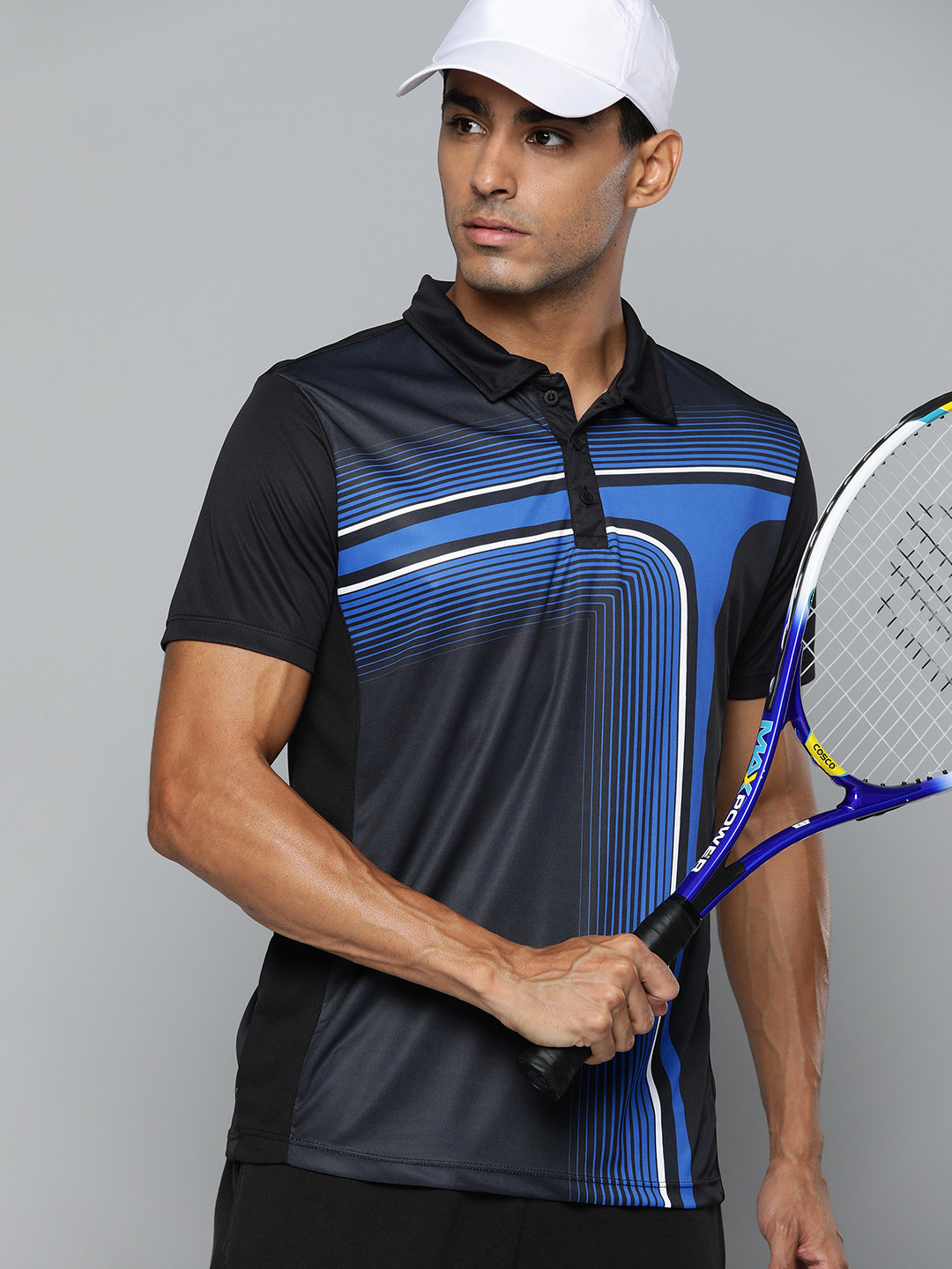 

HRX by Hrithik Roshan Men Striped Polo Collar Rapid-Dry Badminton T-shirt, Black