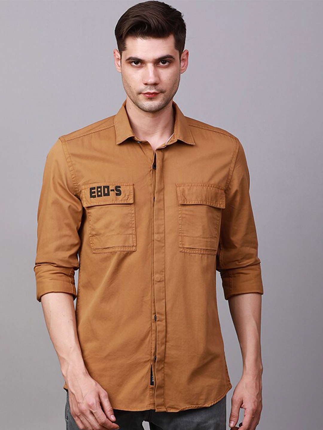 

FOGA Typograpgy Printed Pure Cotton Casual Shirt, Brown