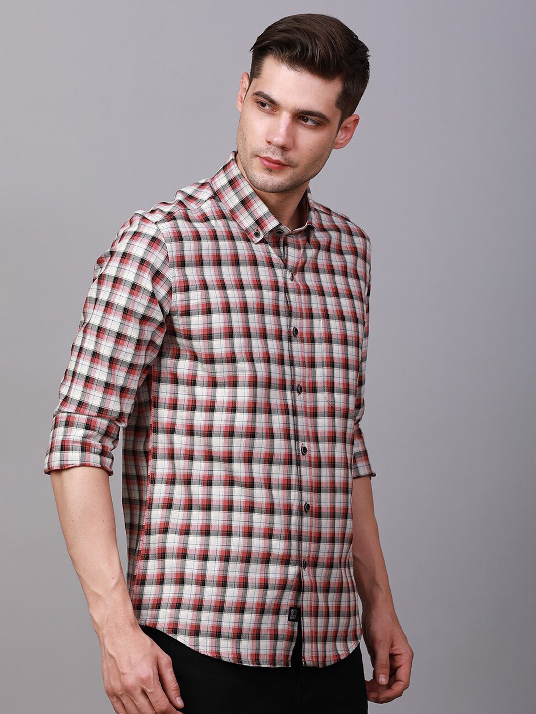 

FOGA Gingham Checked Pure Cotton Casual Shirt, Red