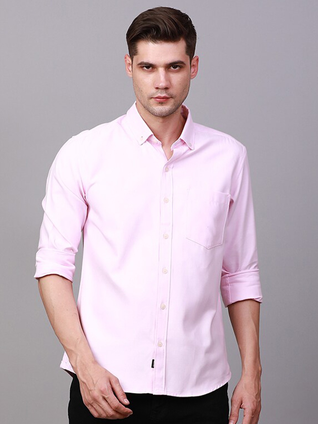 

FOGA Spread Collar Pure Cotton Casual Shirt, Pink