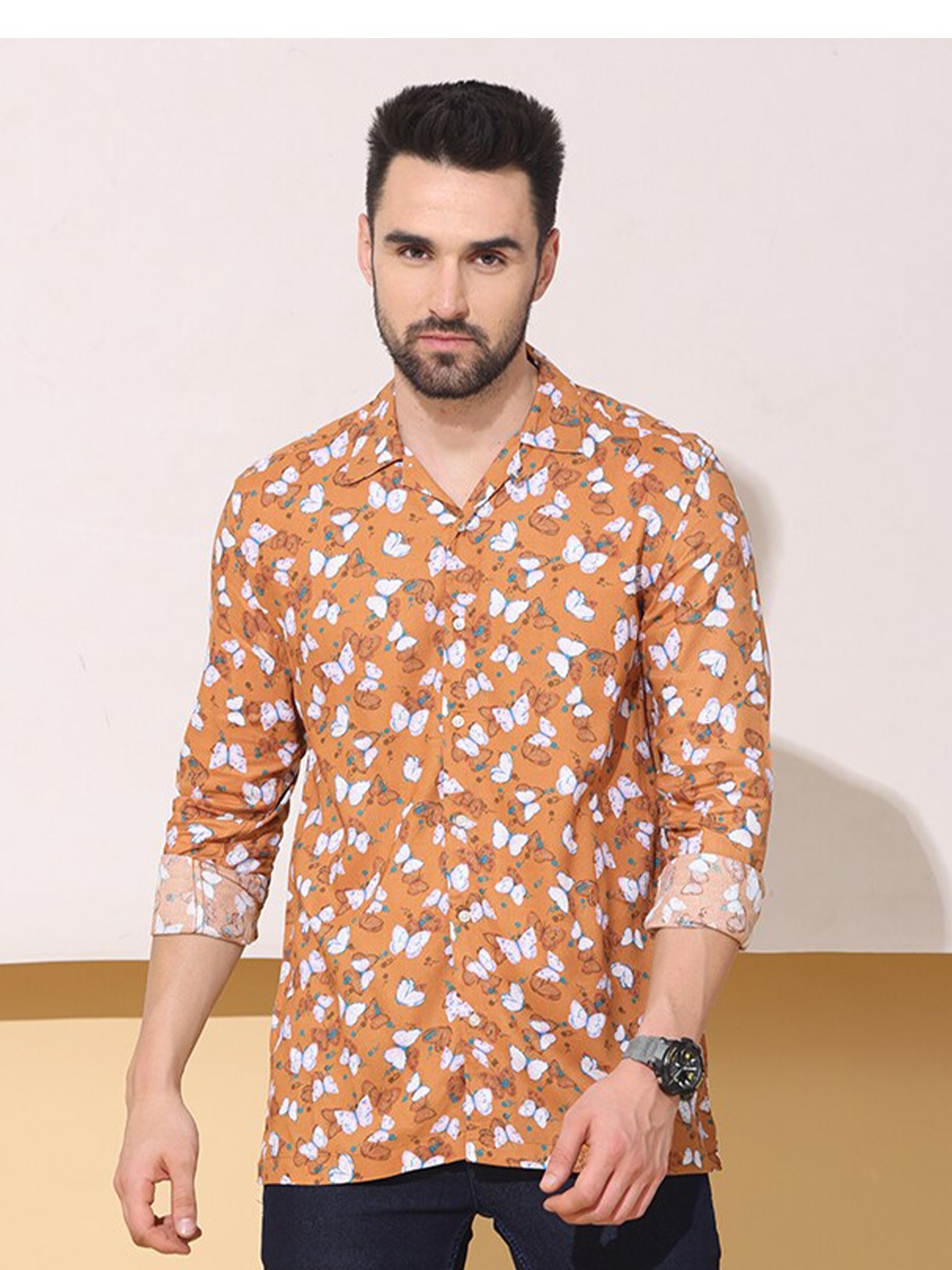 

FOGA Floral Printed Pure Cotton Casual Shirt, Mustard