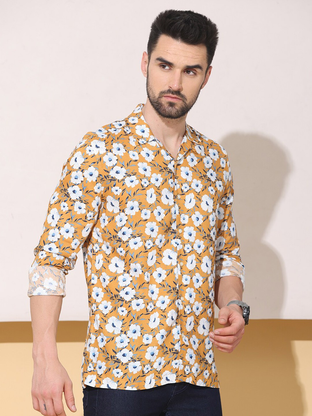 

FOGA Floral Printed Pure Cotton Casual Shirt, Mustard