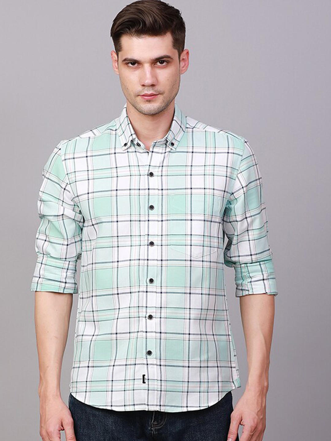 

FOGA Tartan Checked Pure Cotton Casual Shirt, White