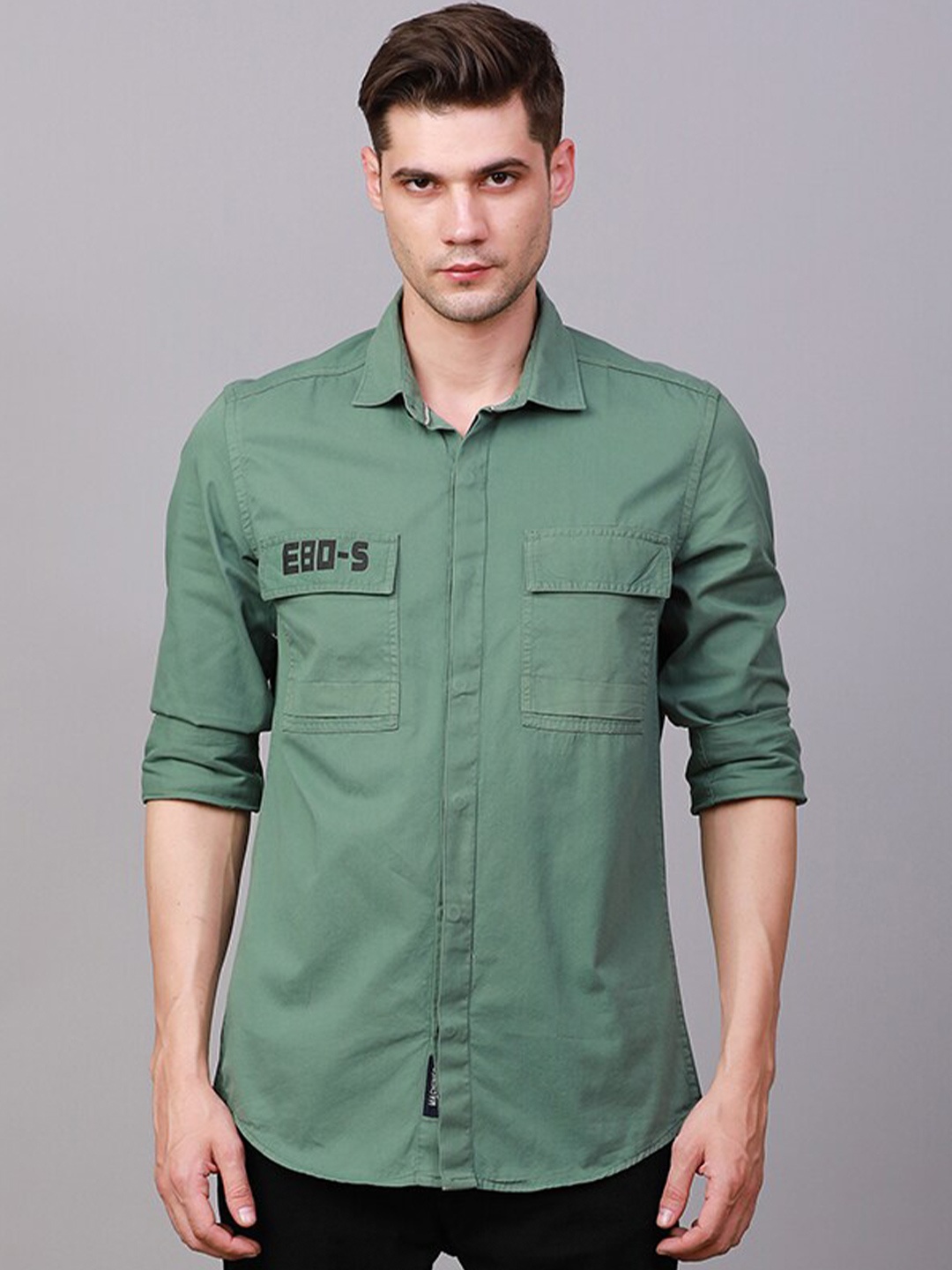

FOGA Typography Printed Pure Cotton Casual Shirt, Green