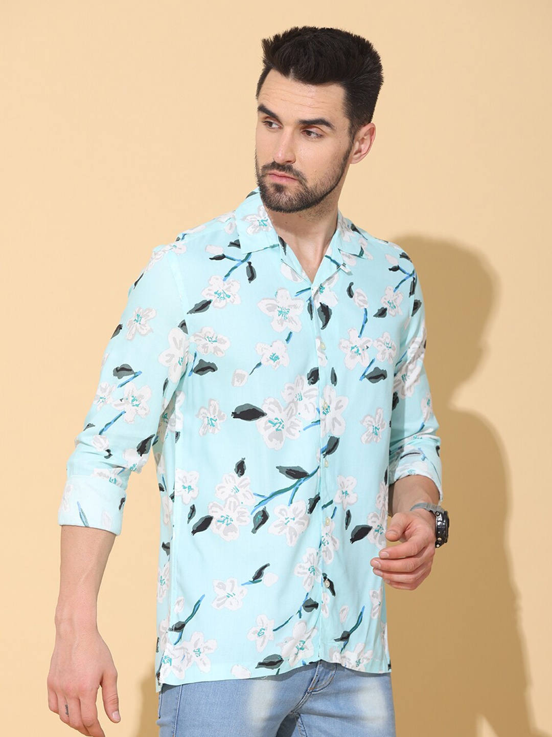 

FOGA Floral Printed Pure Cotton Casual Shirt, Blue