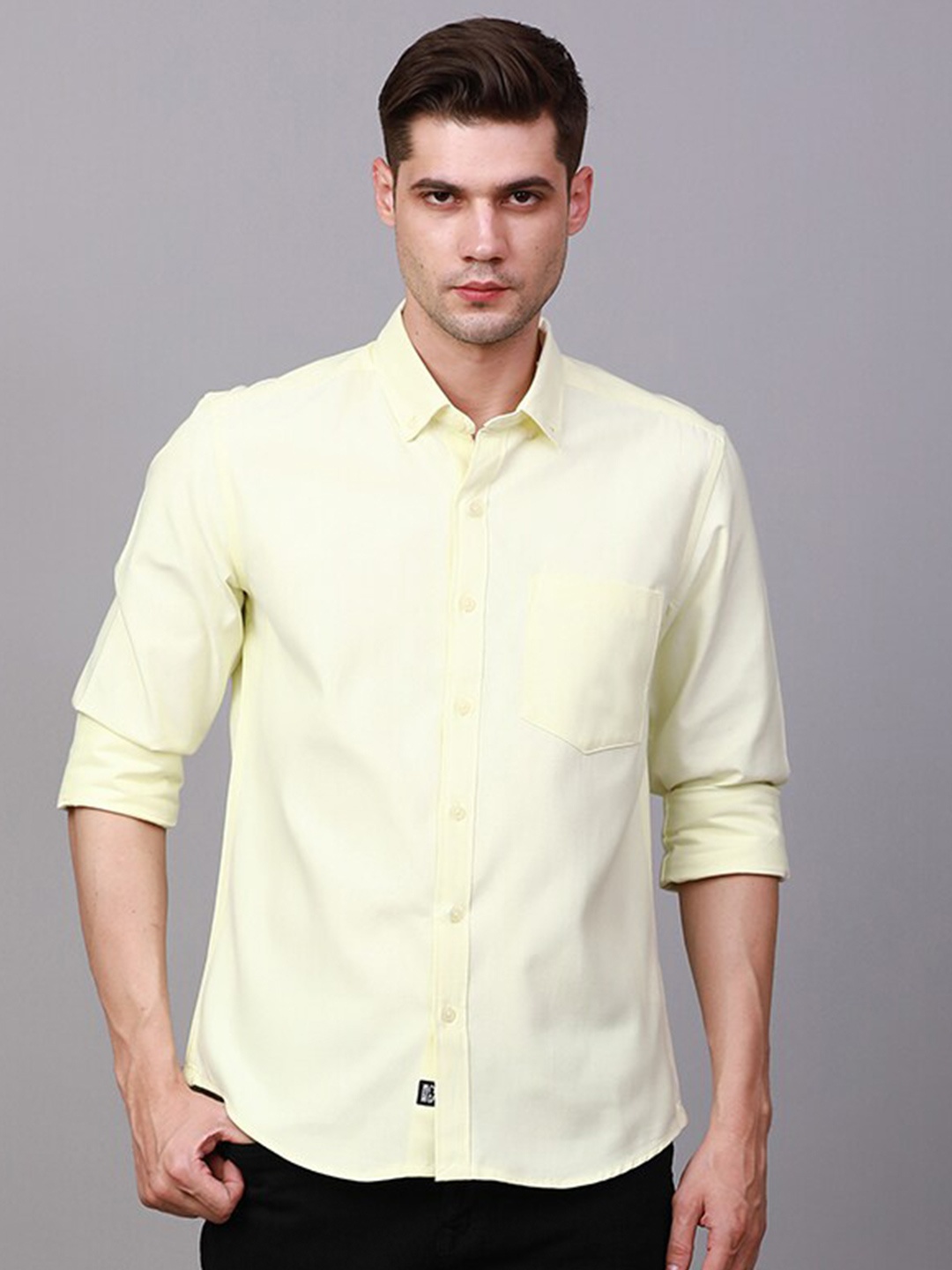 

FOGA Spread Collar Pure Cotton Casual Shirt, Yellow