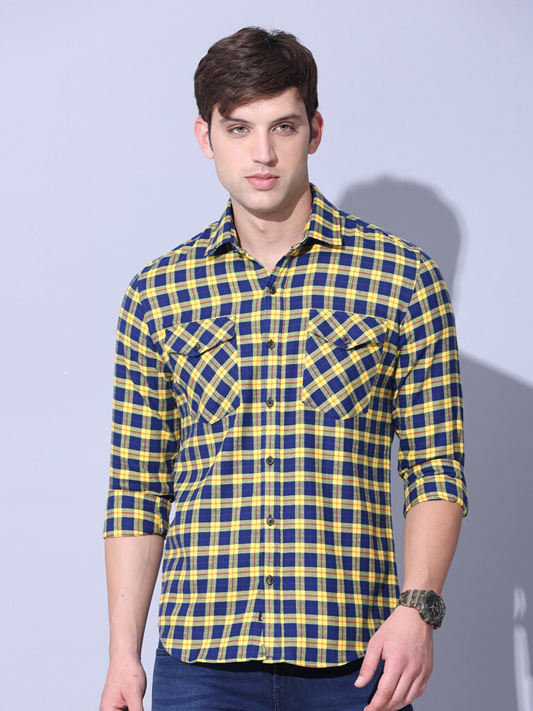 

FOGA Checked Pure Cotton Casual Shirt, Yellow