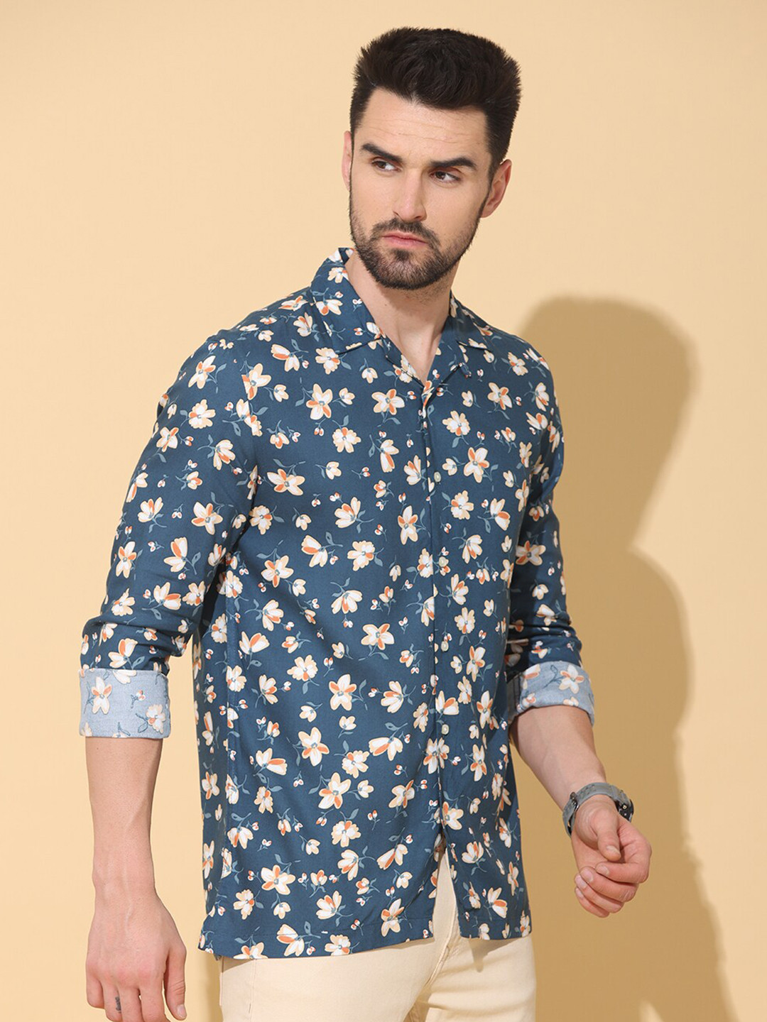 

FOGA Floral Printed Pure Cotton Casual Shirt, Green