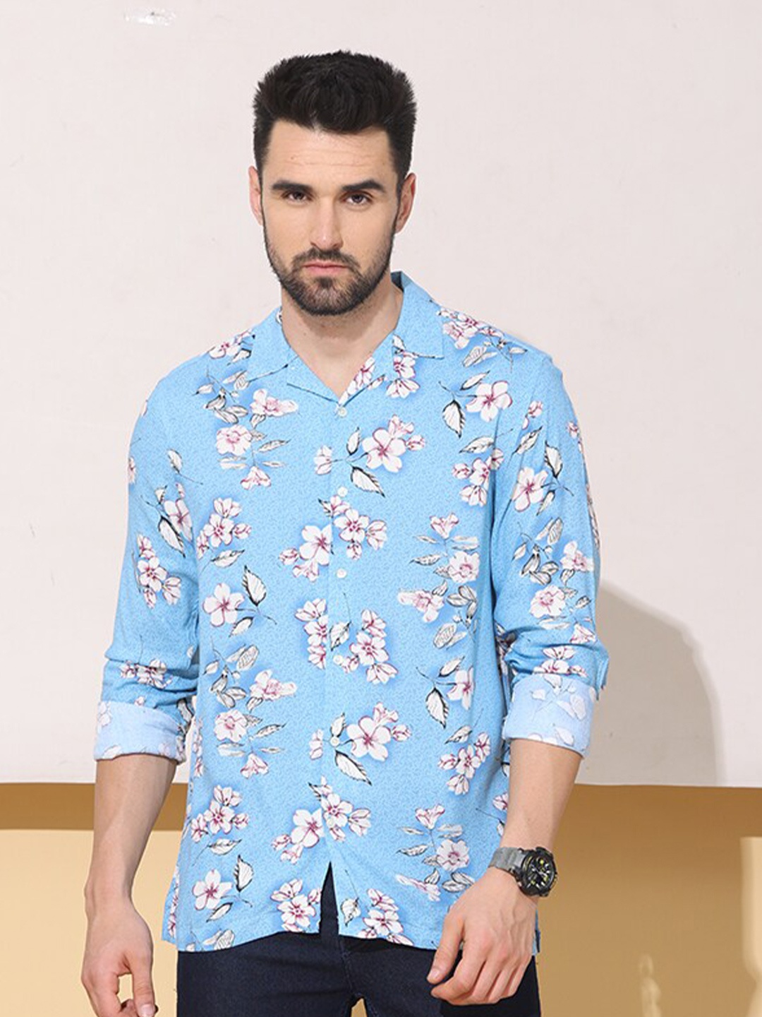 

FOGA Floral Printed Pure Cotton Casual Shirt, Blue