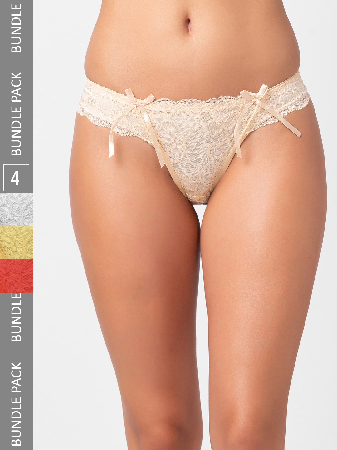 

NOIRA Women Pack Of 4 Assorted Lace Thongs Briefs