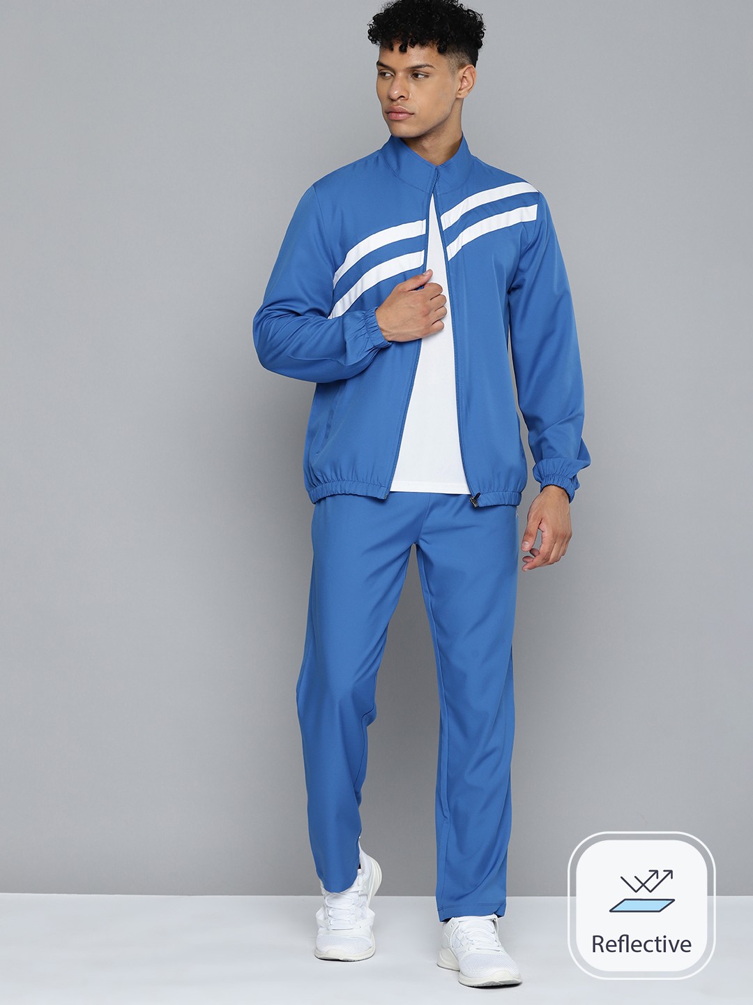 

HRX by Hrithik Roshan Men Rapid-Dry Striped Detail Running Tracksuit, Blue