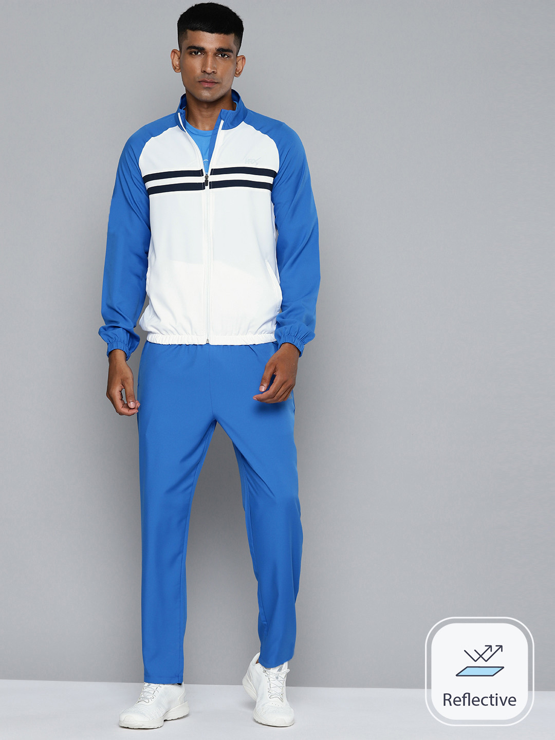 

HRX by Hrithik Roshan Striped Rapid-Dry Running Tracksuit, Blue