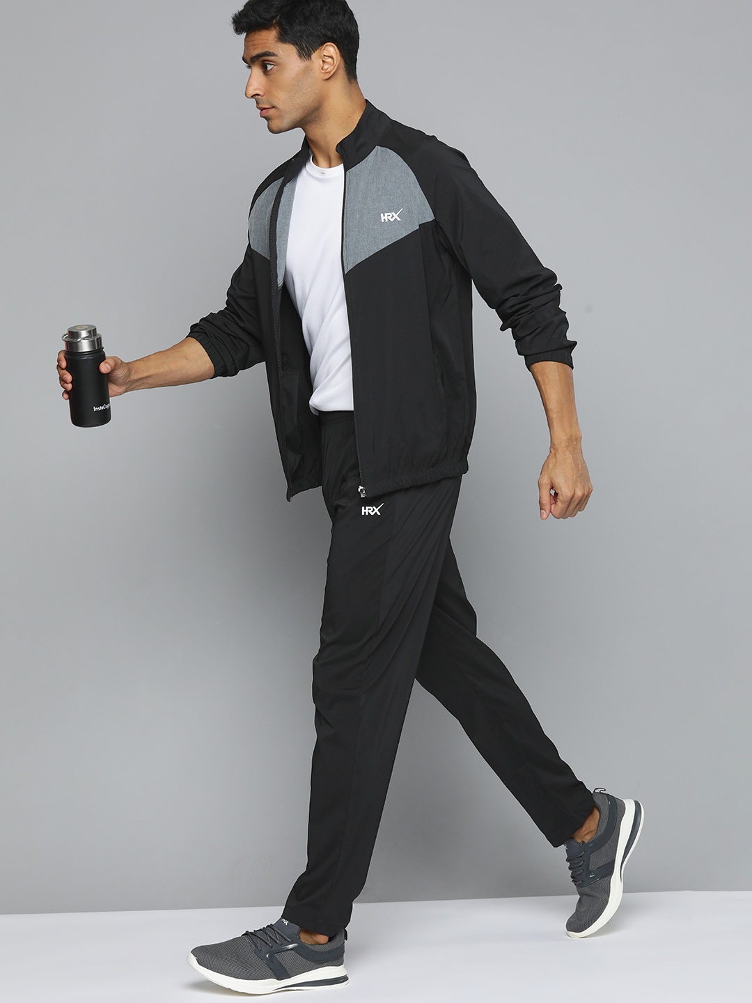 

HRX by Hrithik Roshan Rapid-Dry Antimicrobial Running Tracksuit, Black