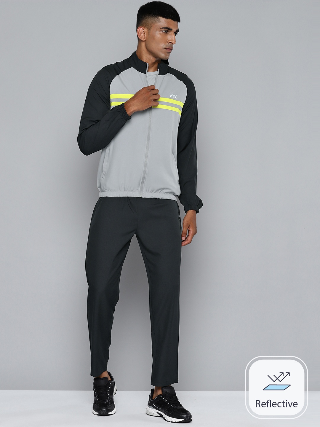 

HRX by Hrithik Roshan Striped Rapid-Dry Running Tracksuit, Black