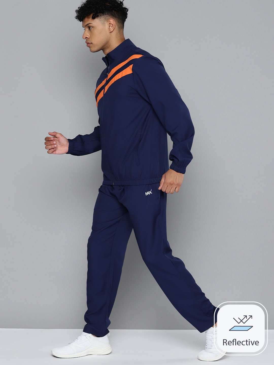 

HRX by Hrithik Roshan Men Rapid-Dry Striped Detail Running Tracksuit, Navy blue