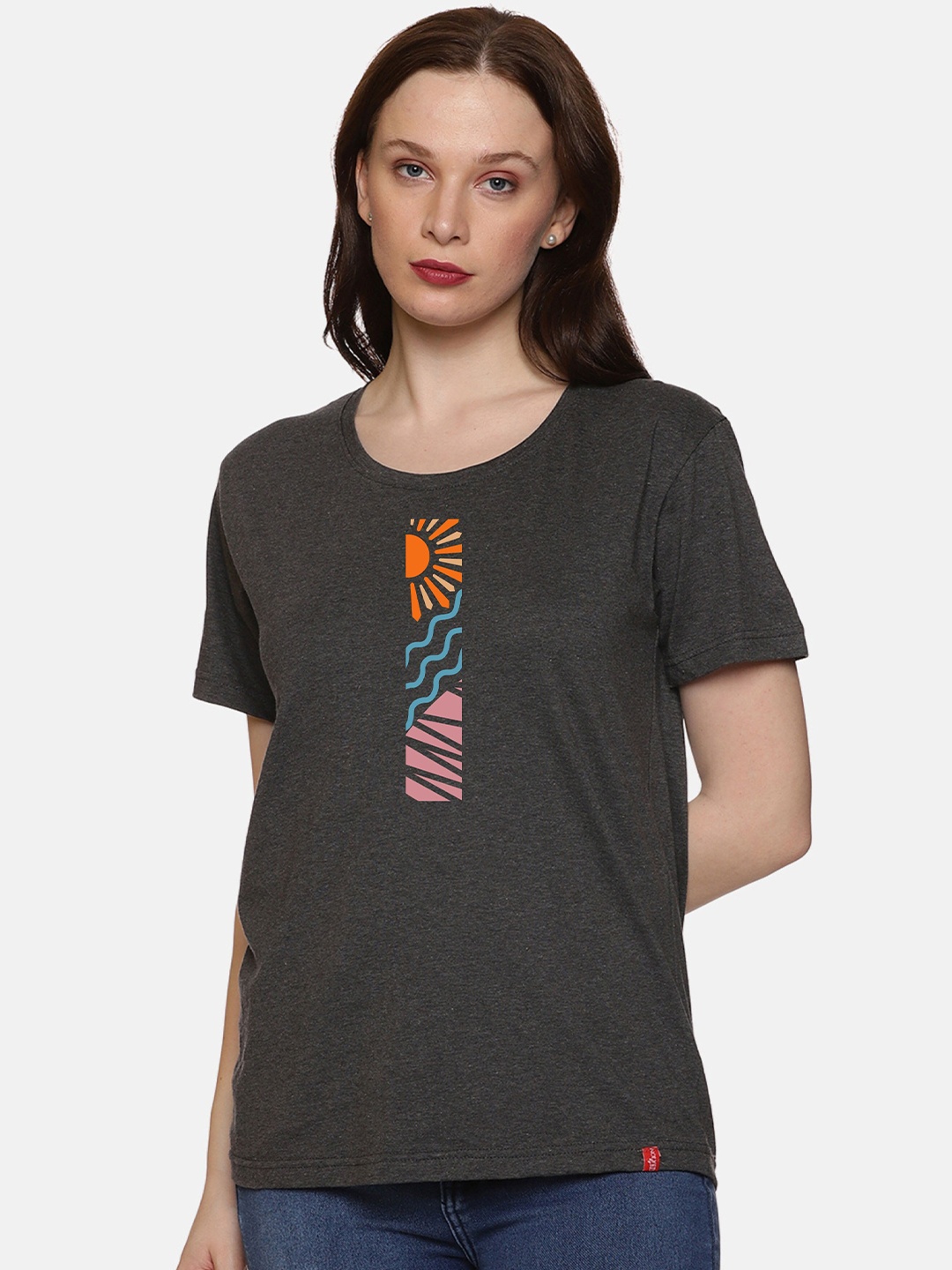 

NOT YET by us Abstract Round Neck Cotton T-shirt, Grey