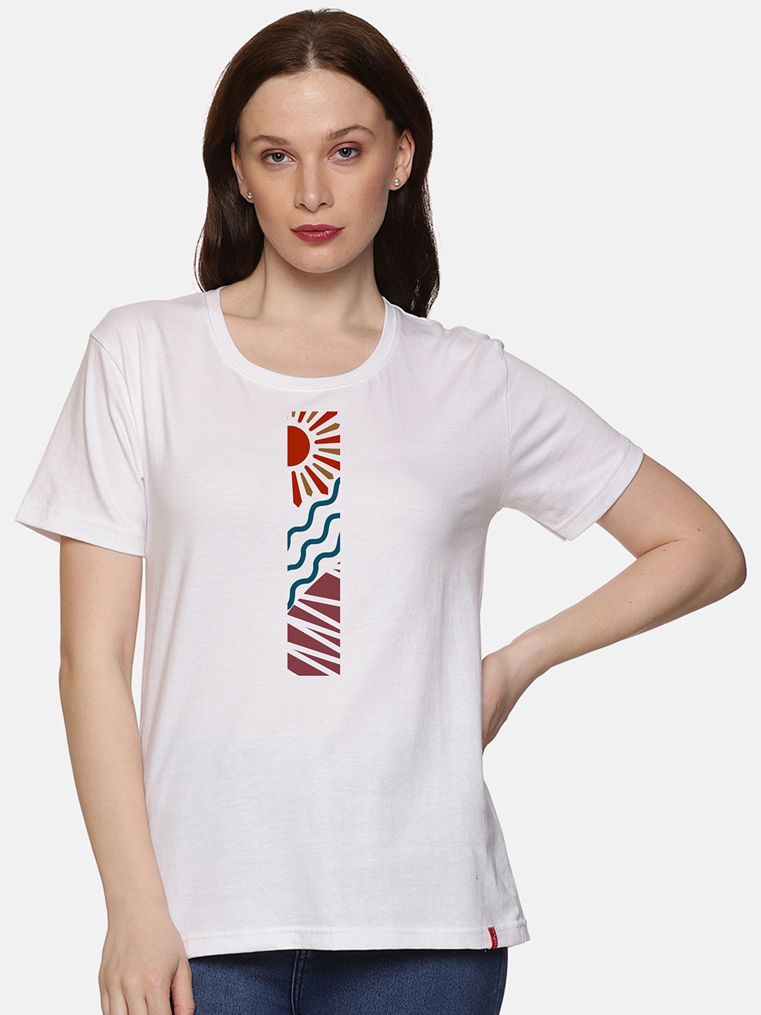 

NOT YET by us Abstract Round Neck Cotton T-shirt, White
