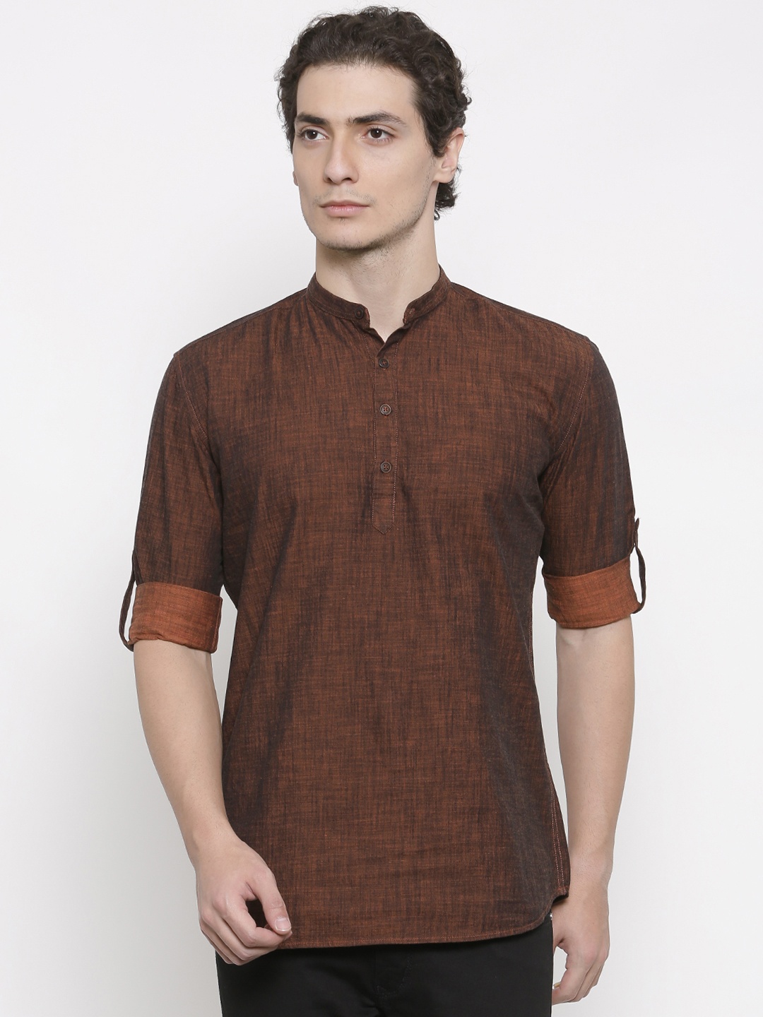 

British Club Men Brown Solid Straight Kurta