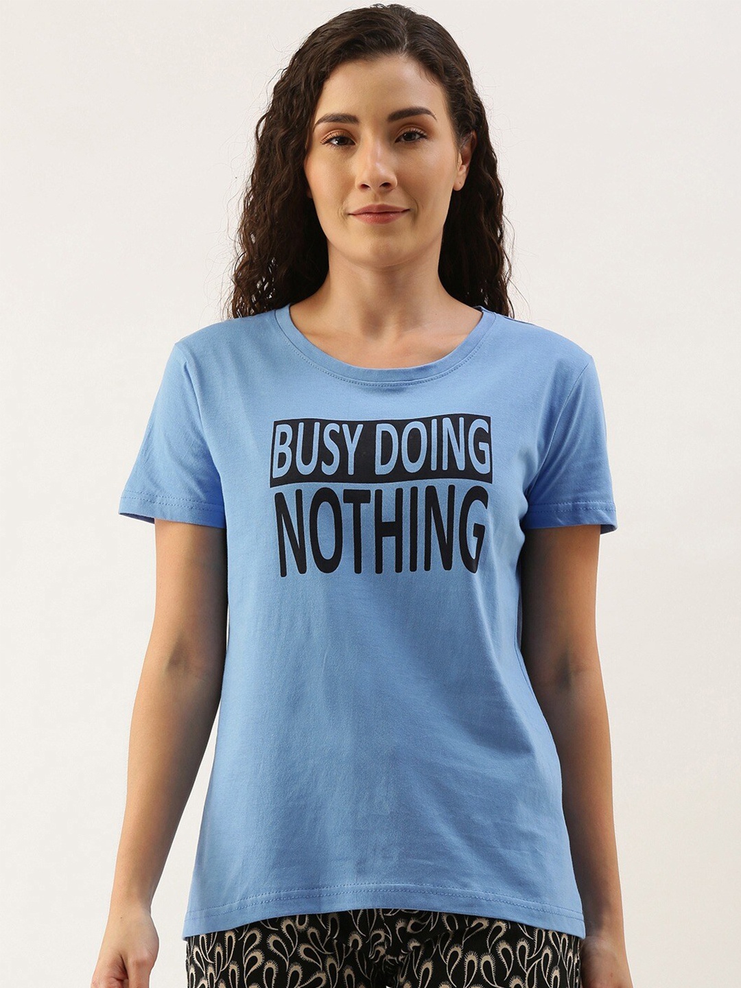 Kryptic Typography Printed Pure Cotton T-shirt, Blue