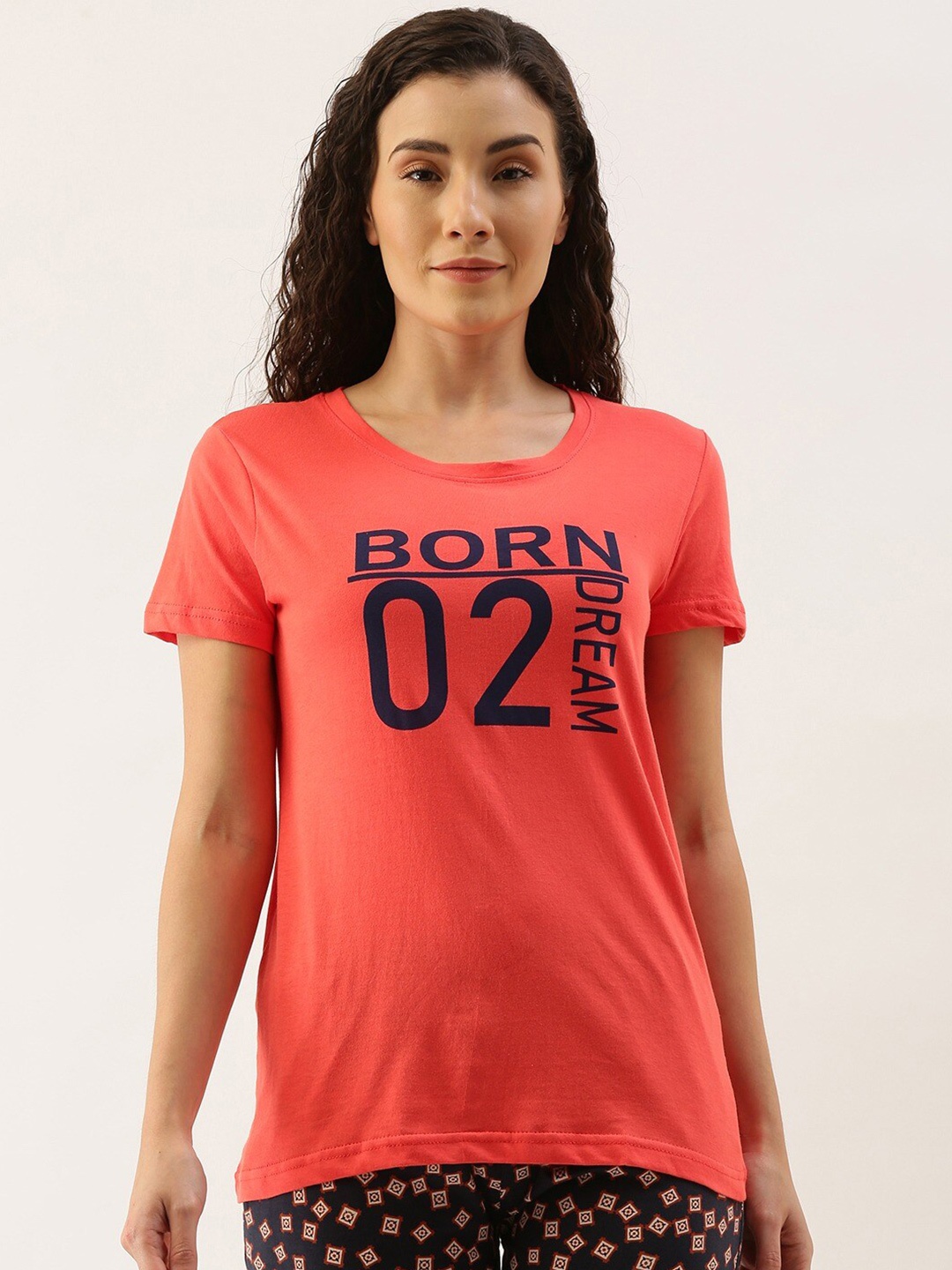 Kryptic Typography Printed Pure Cotton T-shirt, Coral