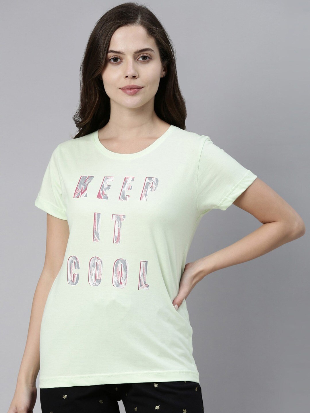 Kryptic Typography Printed Pure Cotton T-shirt, Lime green