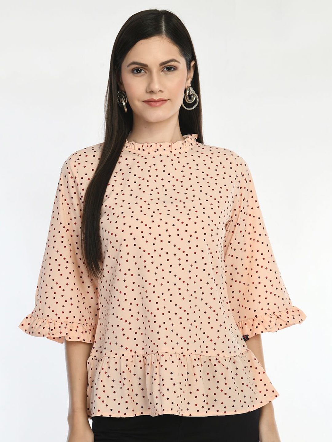 

Toshee Polka Dot Print Bell Sleeve Crepe Top, Coral