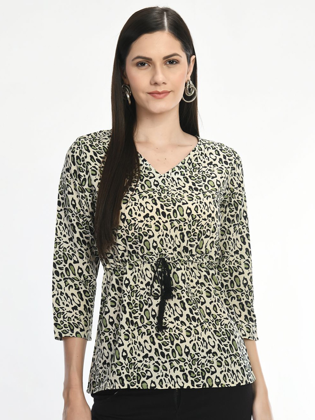 

Toshee V-Neck Animal Print Crepe Top, Multi