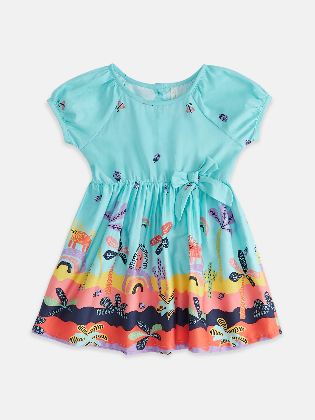 

Pantaloons Baby Infant Girls Round Neck Floral Printed Cotton Fit & Flare Dress, Blue