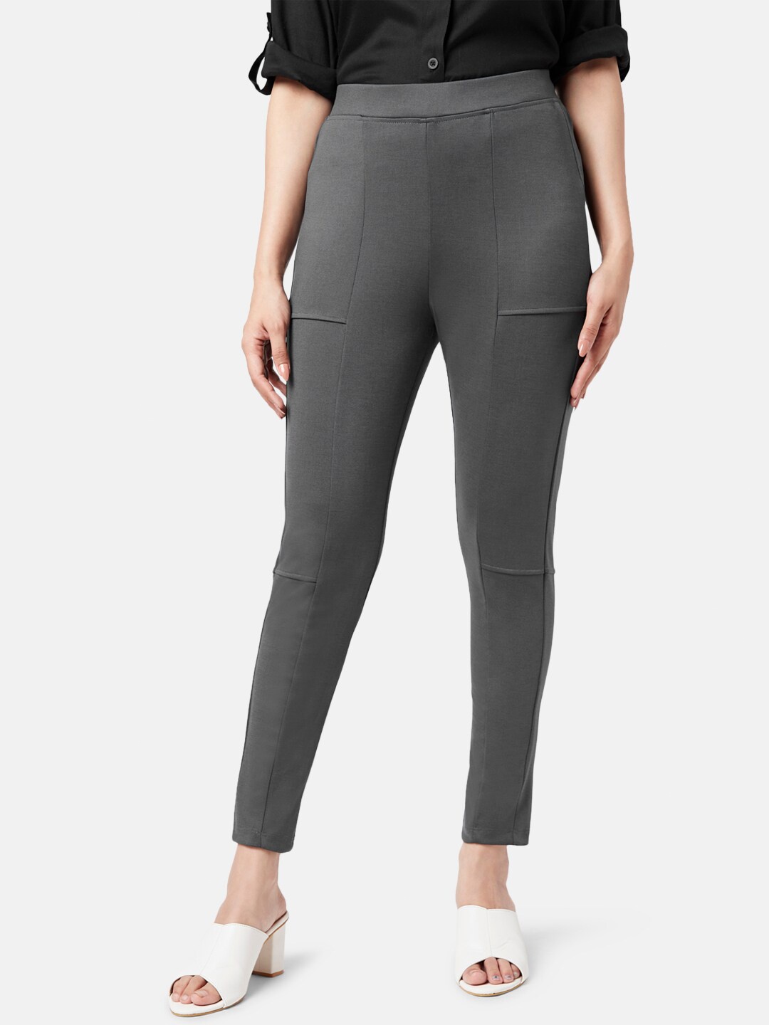 

YU by Pantaloons Women Mid Rise Cropped Treggings, Grey