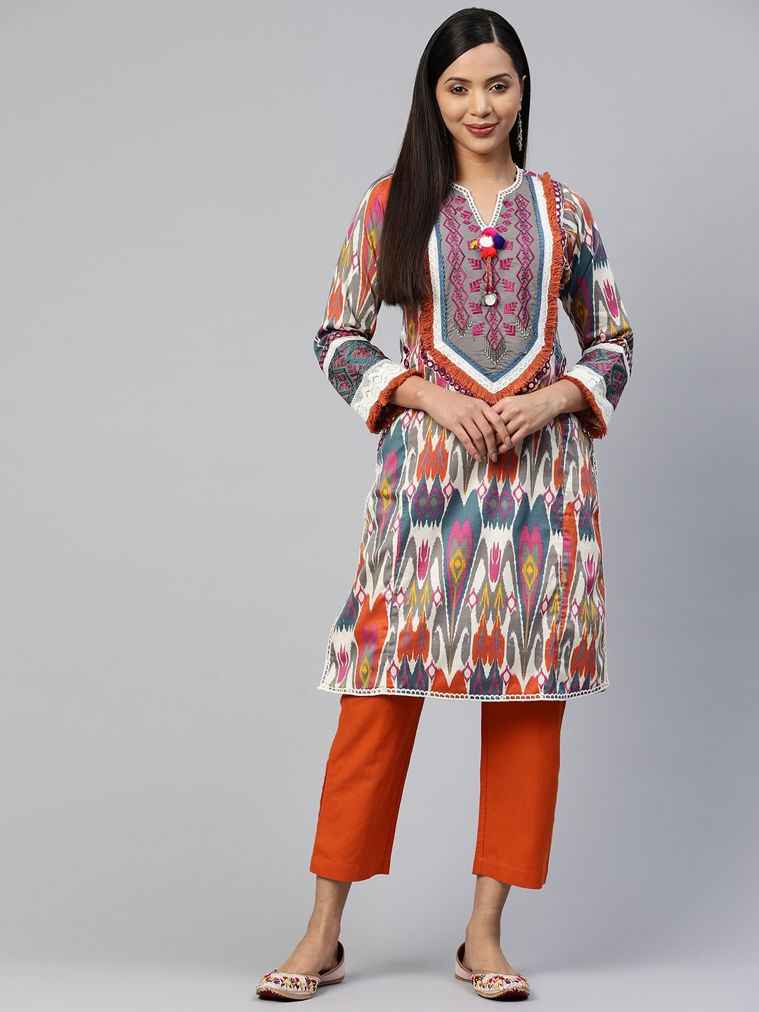 

Nayam By Lakshita Printed Mirror Work Cotton Kurta, Multi