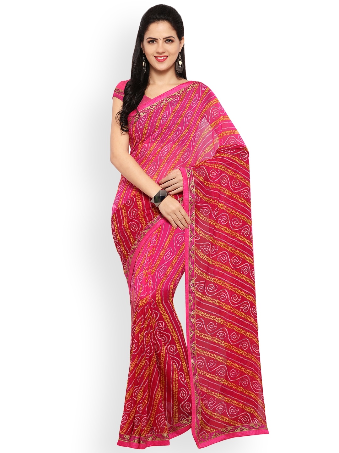 

Blissta Pink Printed Poly Georgette Saree