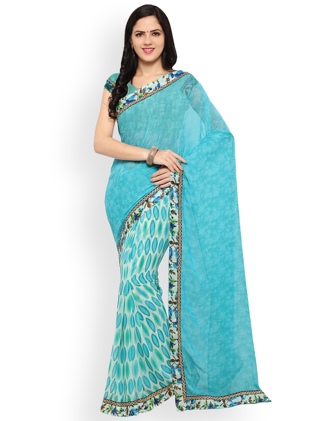

Blissta Blue Printed Poly Georgette Saree