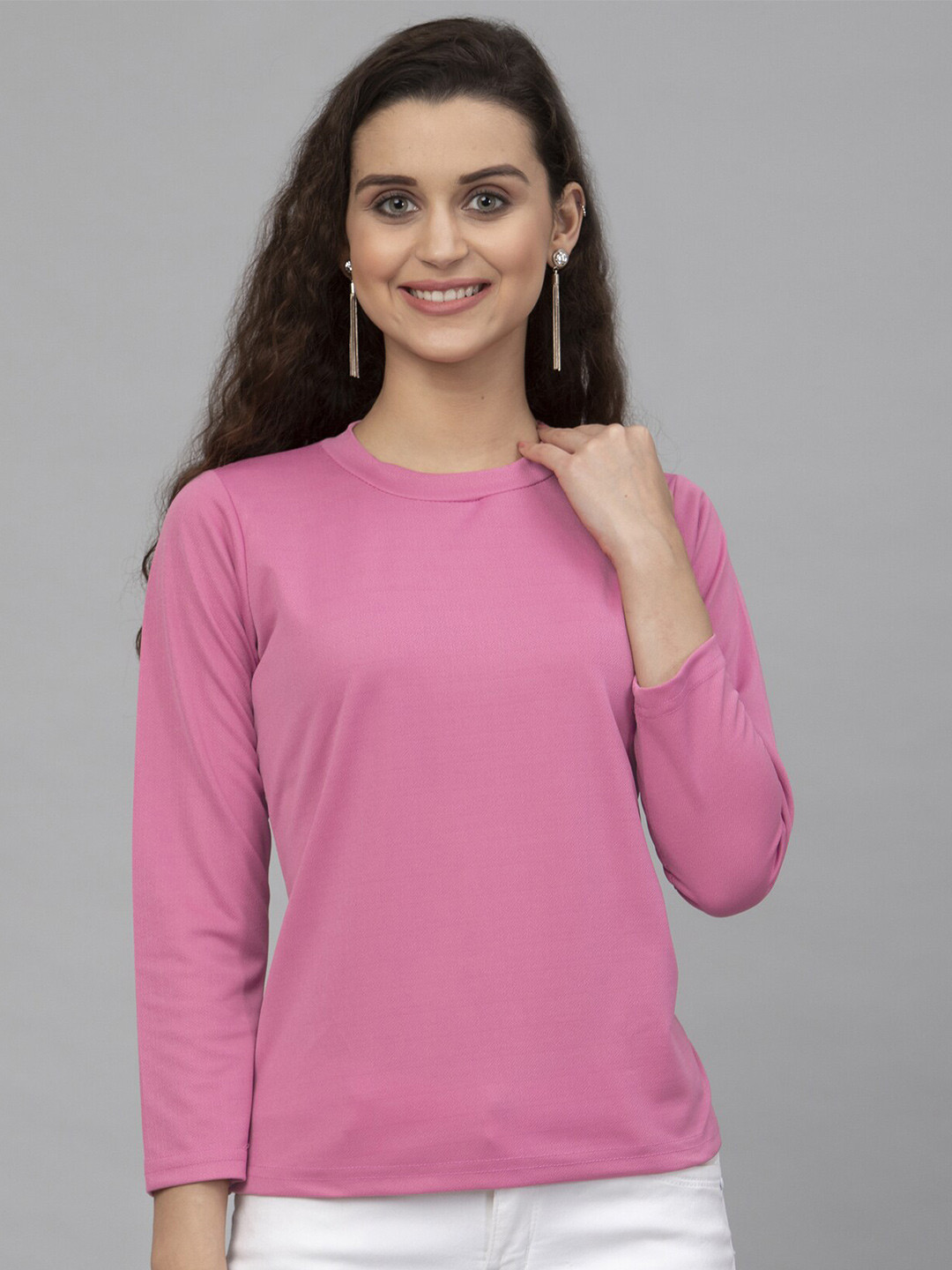 

Selvia Round Neck Three-Quarter Sleeves Top, Pink
