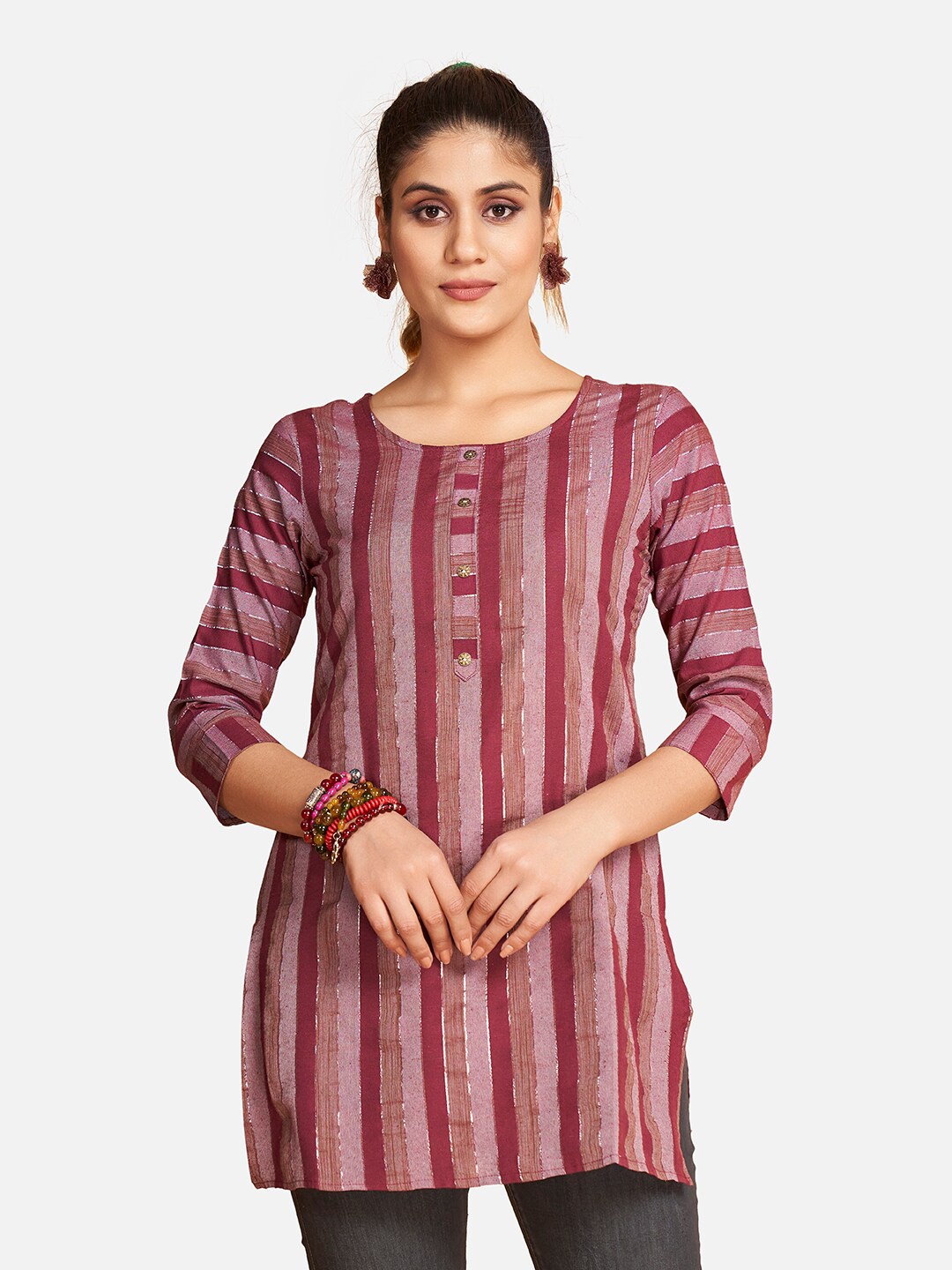 

SHOPGARB Striped Pure Cotton Straight Kurti, Red