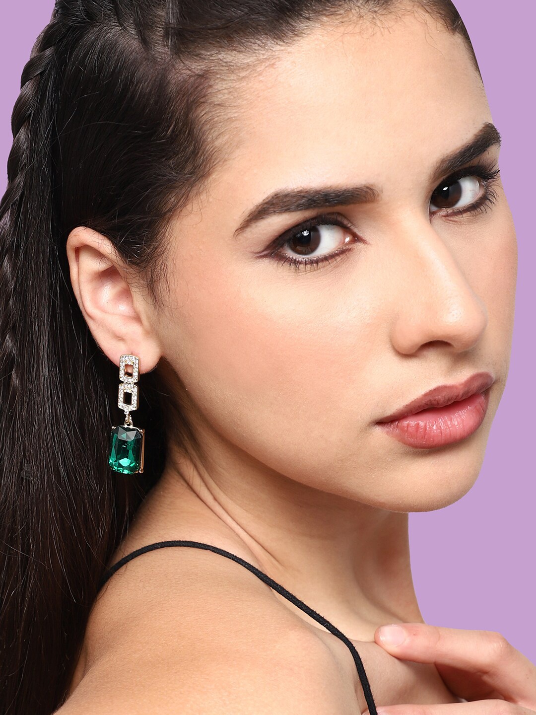 

SOHI Gold Plated Contemporary Drop Earrings, Green