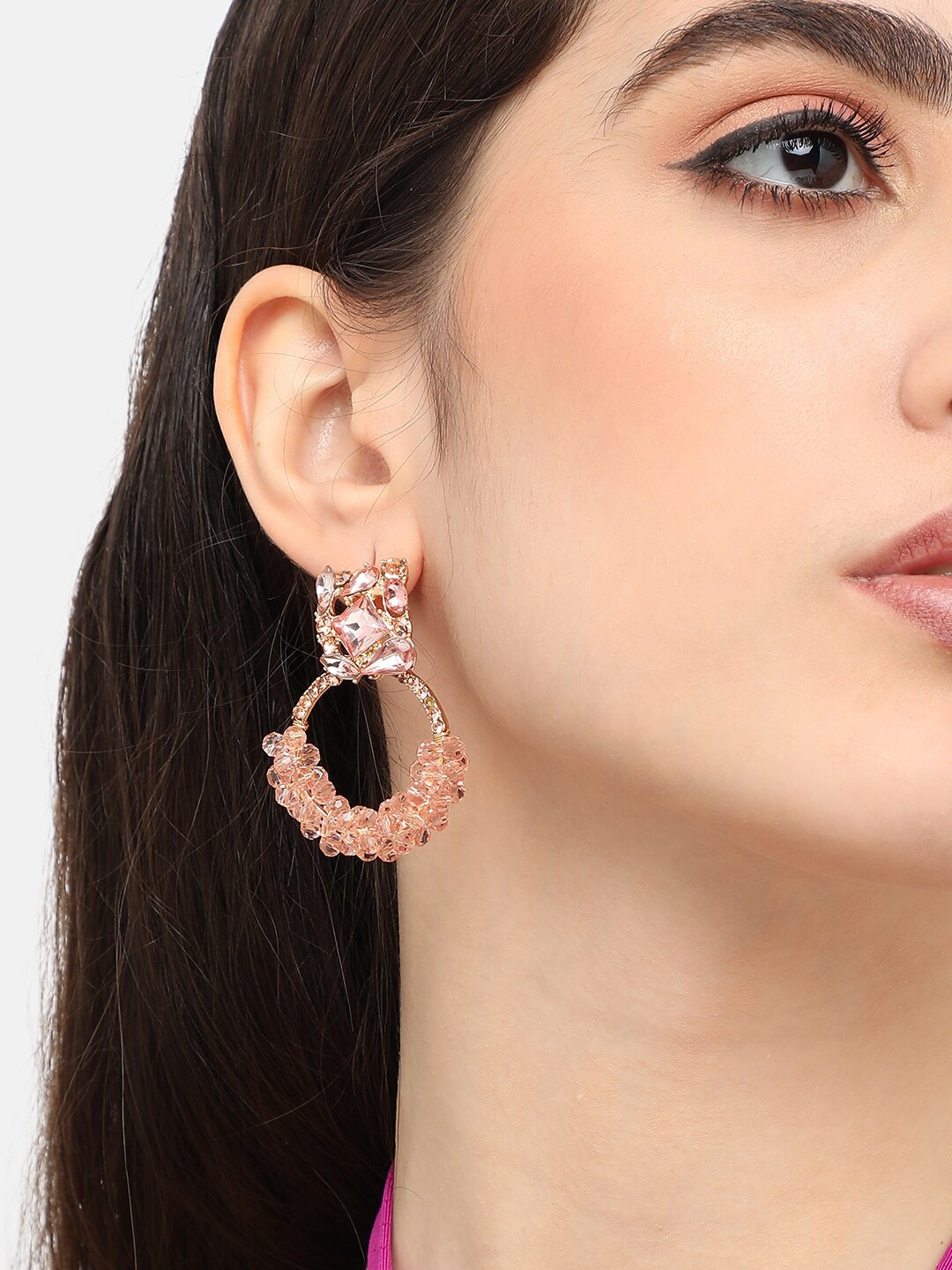 

SOHI Gold-Plated Contemporary Drop Earrings, Peach