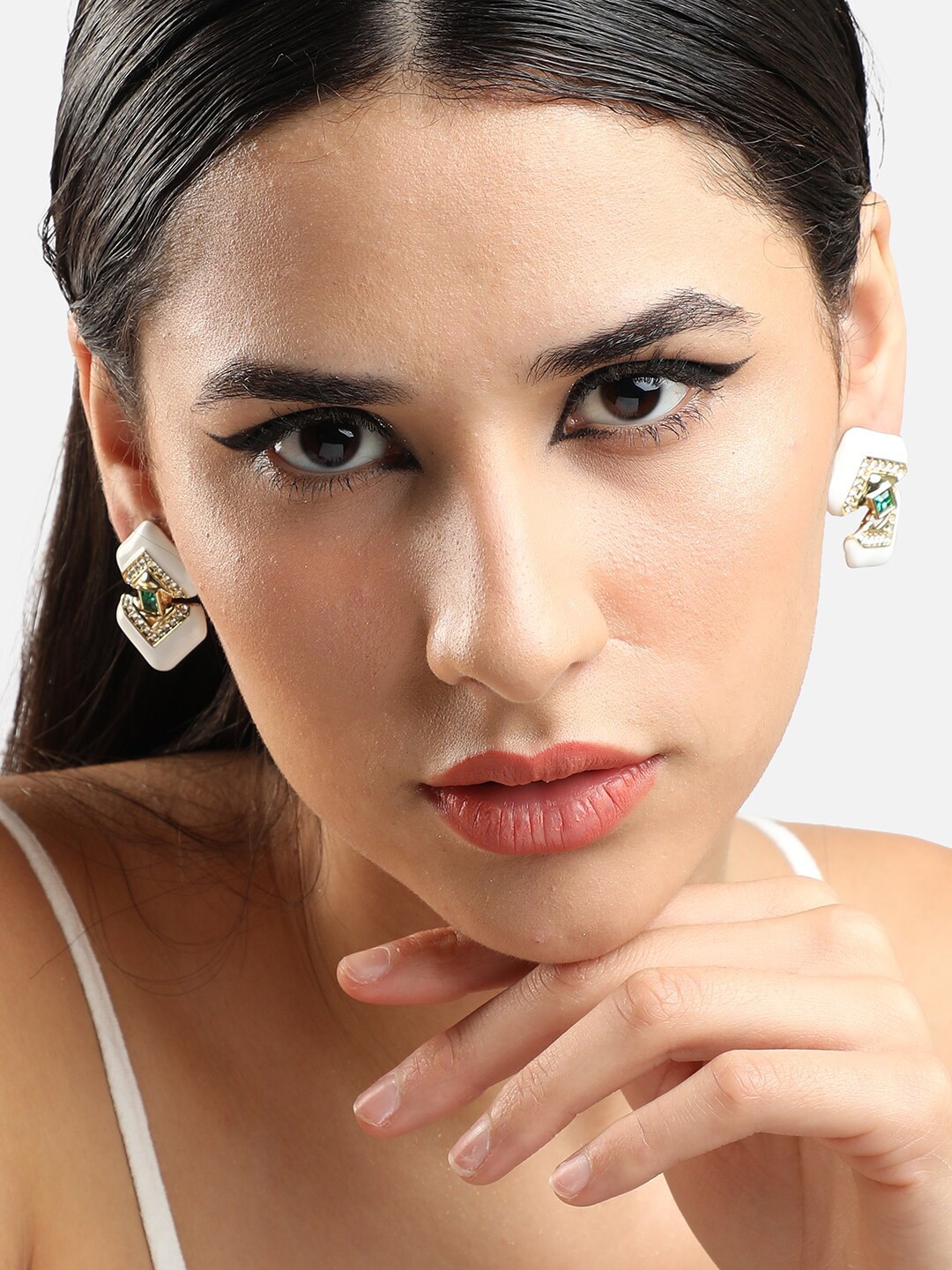 

SOHI Gold Plated Contemporary Drop Earrings, Green