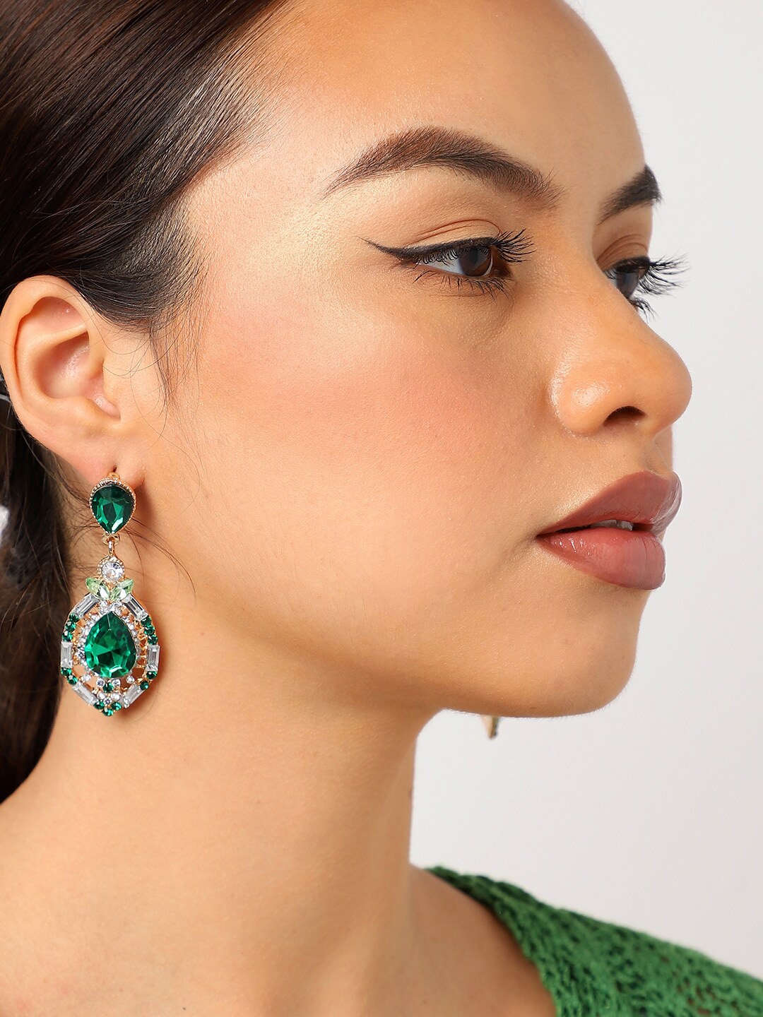 

SOHI Gold-Plated Contemporary Drop Earrings, Green