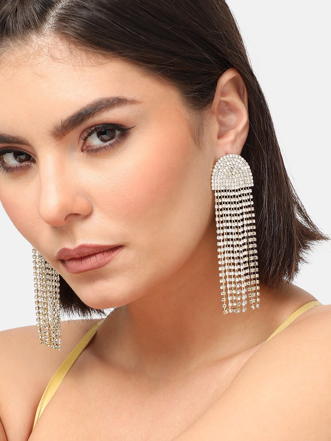 

SOHI Gold-Plated Contemporary Drop Earrings