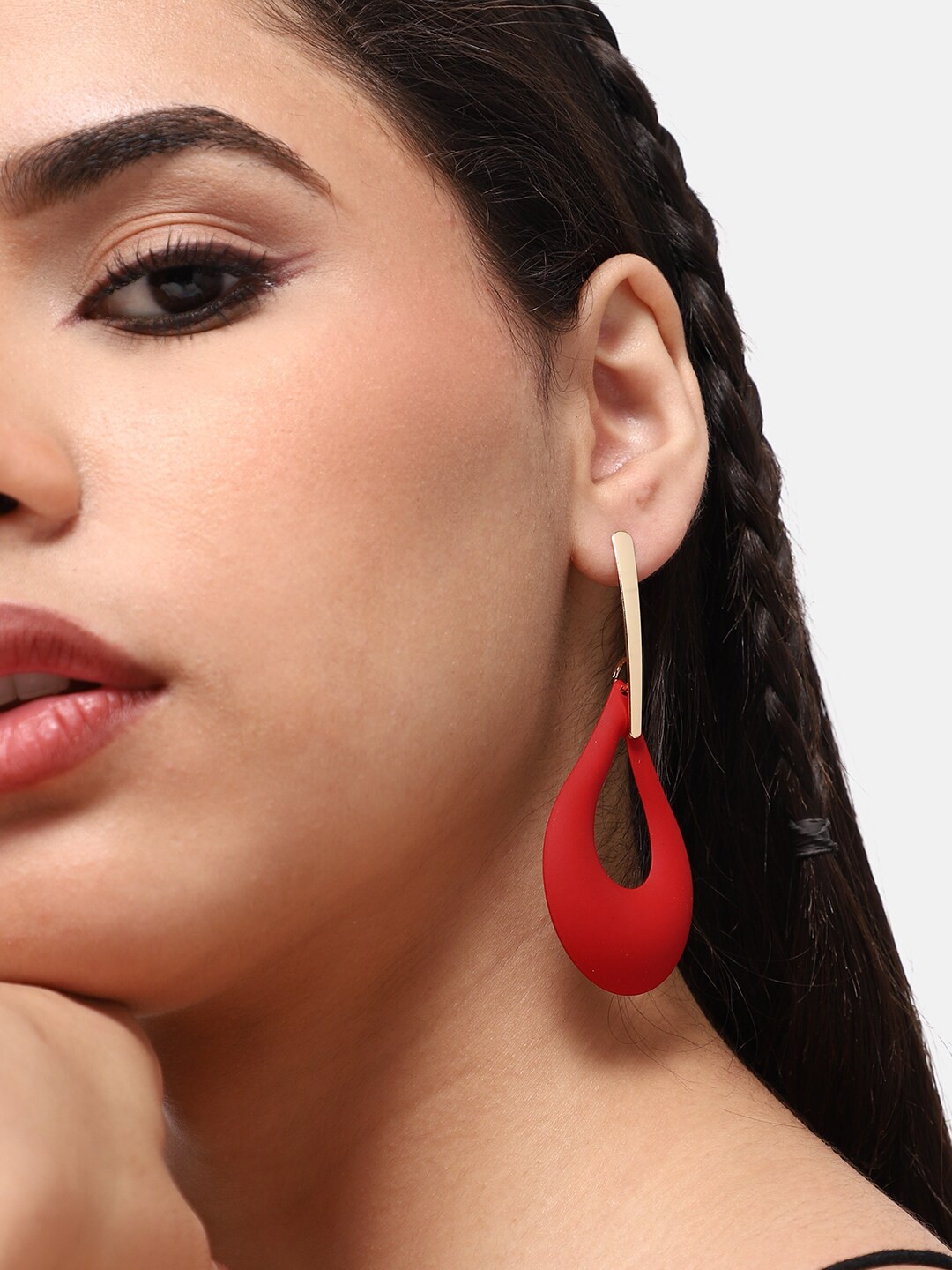 

SOHI Gold Plated Contemporary Drop Earrings, Red